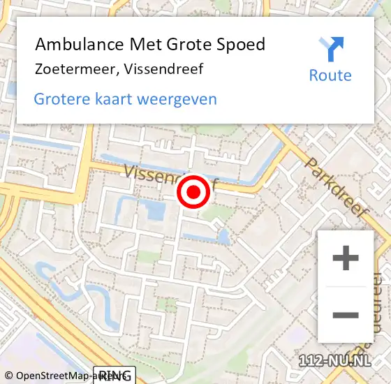 Locatie op kaart van de 112 melding: Ambulance Met Grote Spoed Naar Zoetermeer, Vissendreef op 3 april 2024 18:34