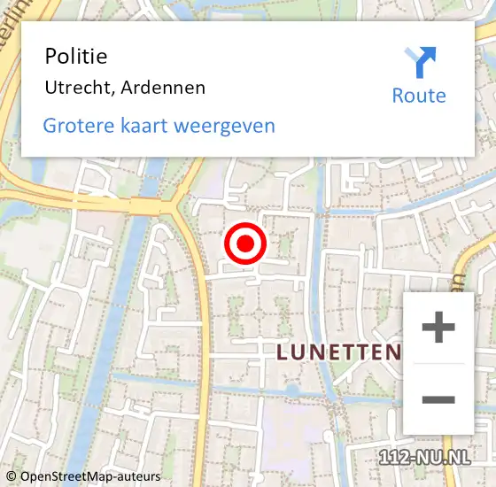 Locatie op kaart van de 112 melding: Politie Utrecht, Ardennen op 3 april 2024 19:19