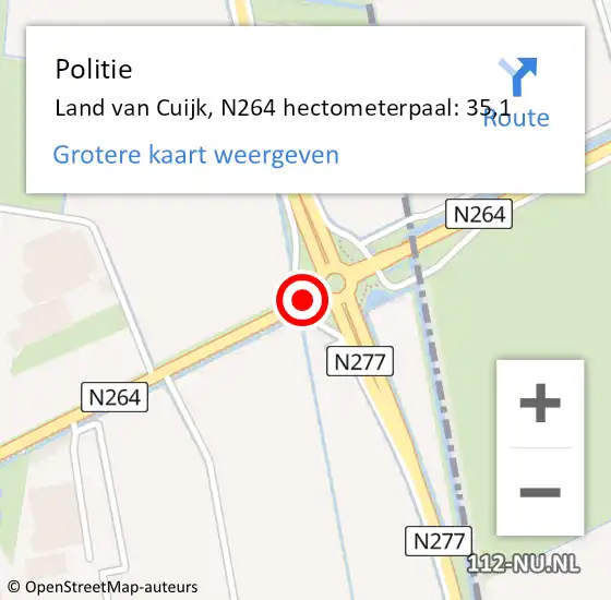 Locatie op kaart van de 112 melding: Politie Land van Cuijk, N264 hectometerpaal: 35,1 op 3 april 2024 19:23