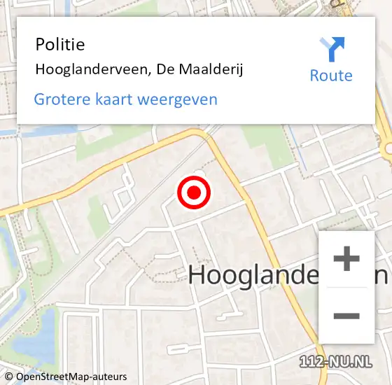 Locatie op kaart van de 112 melding: Politie Hooglanderveen, De Maalderij op 3 april 2024 19:35