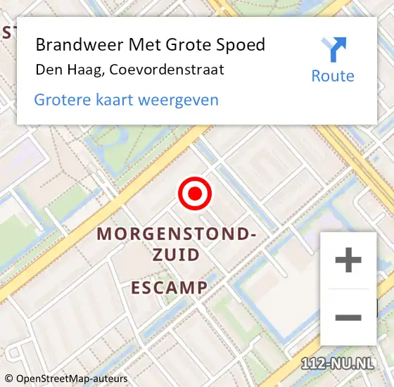 Locatie op kaart van de 112 melding: Brandweer Met Grote Spoed Naar Den Haag, Coevordenstraat op 3 april 2024 19:54