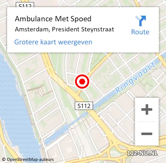 Locatie op kaart van de 112 melding: Ambulance Met Spoed Naar Amsterdam, President Steynstraat op 3 april 2024 21:33