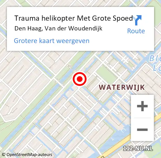 Locatie op kaart van de 112 melding: Trauma helikopter Met Grote Spoed Naar Den Haag, Van der Woudendijk op 3 april 2024 21:35