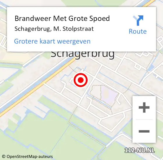 Locatie op kaart van de 112 melding: Brandweer Met Grote Spoed Naar Schagerbrug, M. Stolpstraat op 3 april 2024 21:59