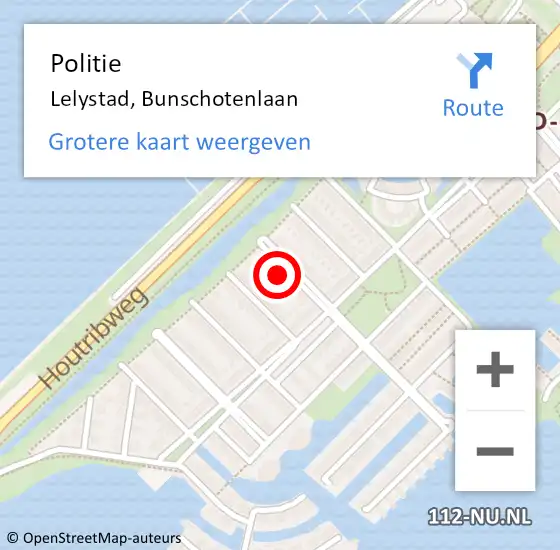 Locatie op kaart van de 112 melding: Politie Lelystad, Bunschotenlaan op 3 april 2024 23:08