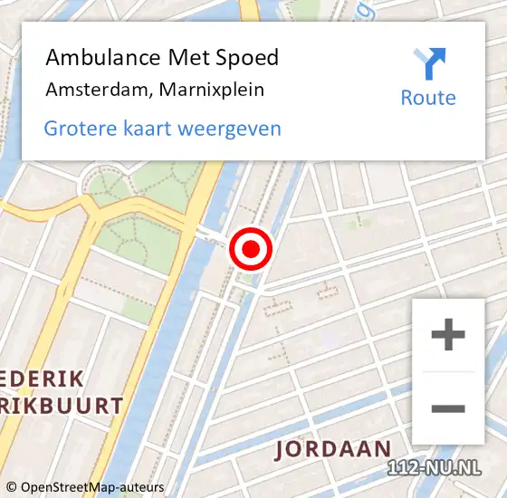 Locatie op kaart van de 112 melding: Ambulance Met Spoed Naar Amsterdam, Marnixplein op 3 april 2024 23:32