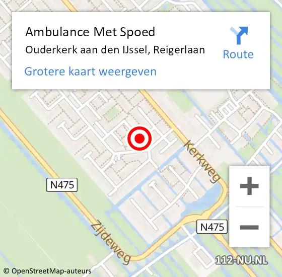 Locatie op kaart van de 112 melding: Ambulance Met Spoed Naar Ouderkerk aan den IJssel, Reigerlaan op 3 april 2024 23:41