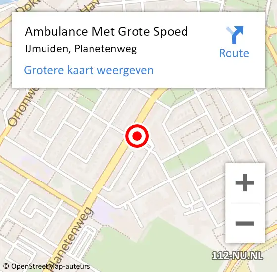 Locatie op kaart van de 112 melding: Ambulance Met Grote Spoed Naar IJmuiden, Planetenweg op 4 april 2024 00:07