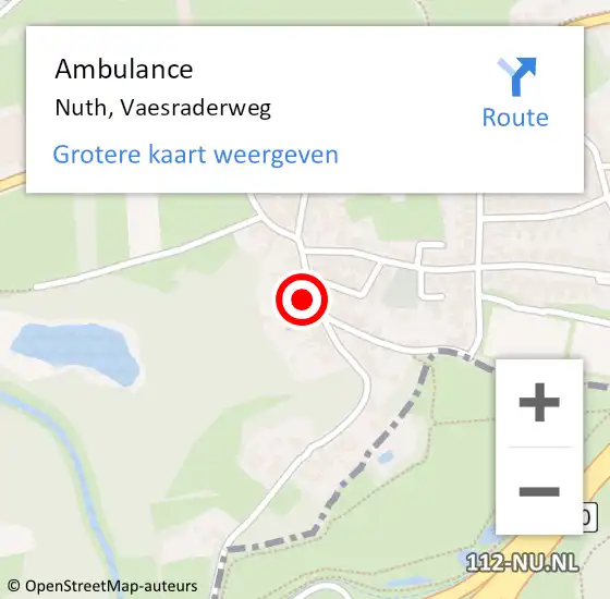 Locatie op kaart van de 112 melding: Ambulance Nuth, Vaesraderweg op 1 oktober 2014 10:39