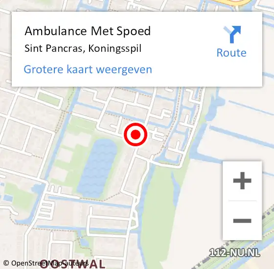 Locatie op kaart van de 112 melding: Ambulance Met Spoed Naar Sint Pancras, Koningsspil op 4 april 2024 00:21