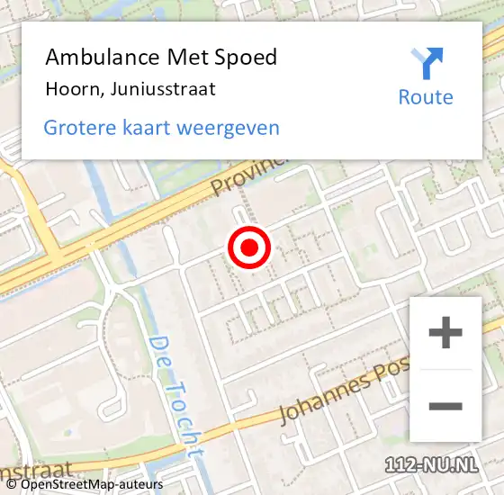 Locatie op kaart van de 112 melding: Ambulance Met Spoed Naar Hoorn, Juniusstraat op 4 april 2024 02:15