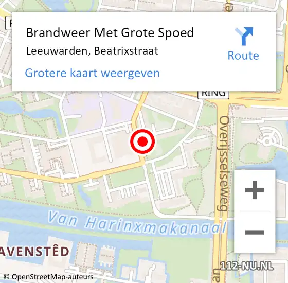 Locatie op kaart van de 112 melding: Brandweer Met Grote Spoed Naar Leeuwarden, Beatrixstraat op 4 april 2024 03:00