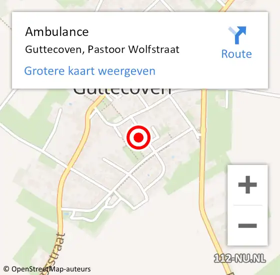 Locatie op kaart van de 112 melding: Ambulance Guttecoven, Pastoor Wolfstraat op 1 oktober 2014 10:44