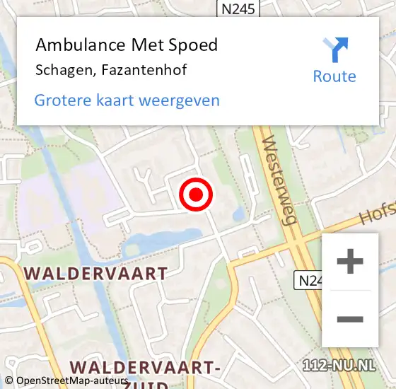 Locatie op kaart van de 112 melding: Ambulance Met Spoed Naar Schagen, Fazantenhof op 4 april 2024 07:00
