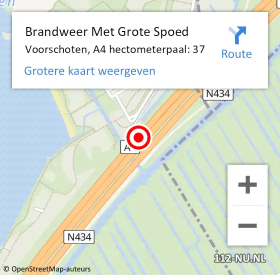 Locatie op kaart van de 112 melding: Brandweer Met Grote Spoed Naar Voorschoten, A4 hectometerpaal: 37 op 4 april 2024 07:08