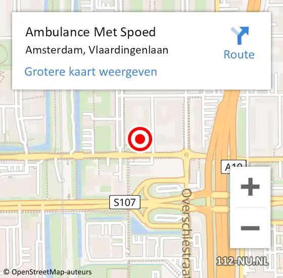 Locatie op kaart van de 112 melding: Ambulance Met Spoed Naar Amsterdam, Vlaardingenlaan op 4 april 2024 07:26