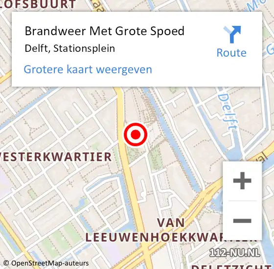 Locatie op kaart van de 112 melding: Brandweer Met Grote Spoed Naar Delft, Stationsplein op 4 april 2024 07:51
