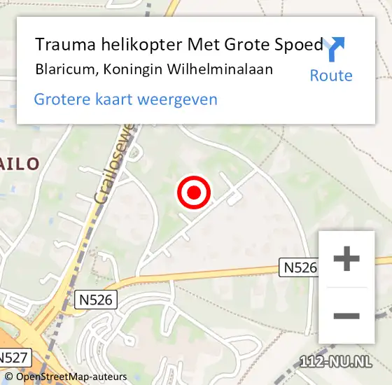Locatie op kaart van de 112 melding: Trauma helikopter Met Grote Spoed Naar Blaricum, Koningin Wilhelminalaan op 4 april 2024 08:53