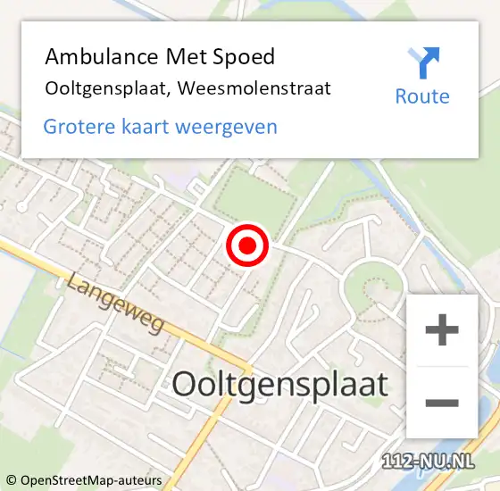 Locatie op kaart van de 112 melding: Ambulance Met Spoed Naar Ooltgensplaat, Weesmolenstraat op 4 april 2024 09:37