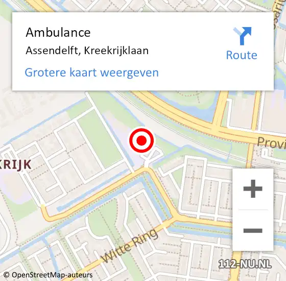 Locatie op kaart van de 112 melding: Ambulance Assendelft, Kreekrijklaan op 4 april 2024 09:48