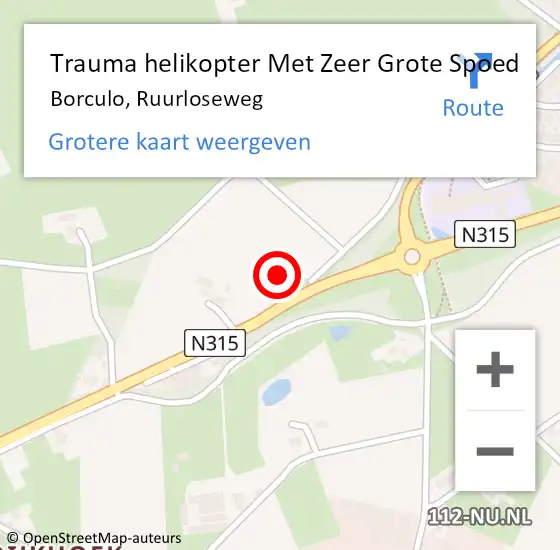 Locatie op kaart van de 112 melding: Trauma helikopter Met Zeer Grote Spoed Naar Borculo, Ruurloseweg op 4 april 2024 10:19