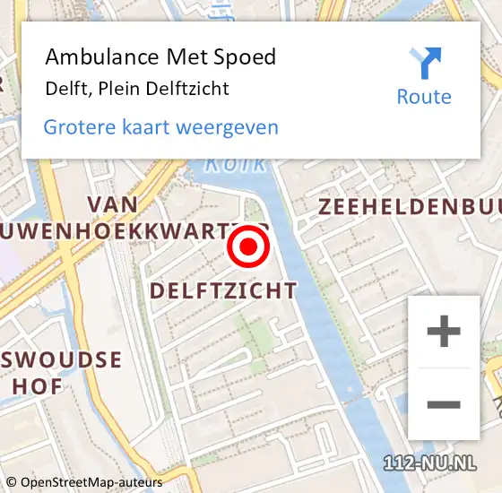 Locatie op kaart van de 112 melding: Ambulance Met Spoed Naar Delft, Plein Delftzicht op 4 april 2024 10:30