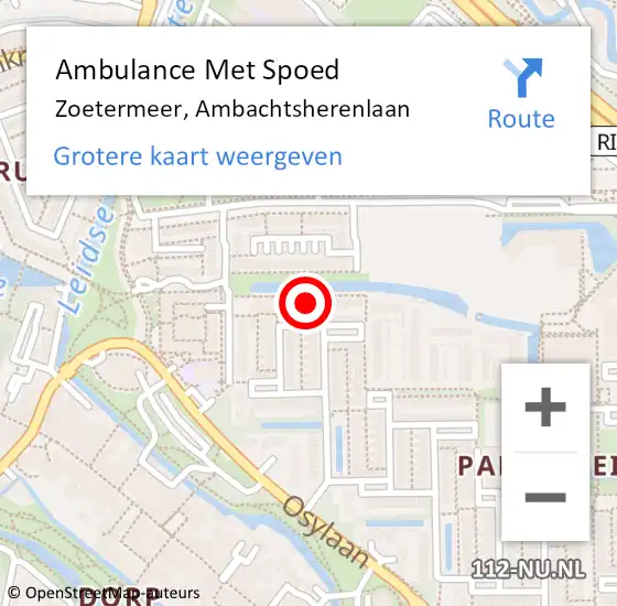 Locatie op kaart van de 112 melding: Ambulance Met Spoed Naar Zoetermeer, Ambachtsherenlaan op 4 april 2024 10:36