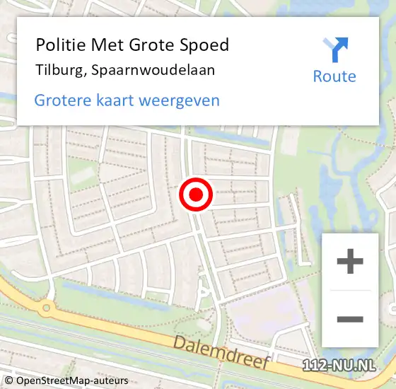 Locatie op kaart van de 112 melding: Politie Met Grote Spoed Naar Tilburg, Spaarnwoudelaan op 4 april 2024 10:41