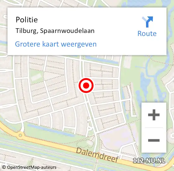 Locatie op kaart van de 112 melding: Politie Tilburg, Spaarnwoudelaan op 4 april 2024 10:41