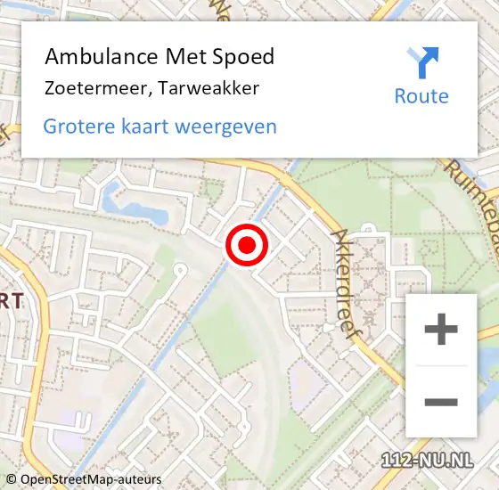 Locatie op kaart van de 112 melding: Ambulance Met Spoed Naar Zoetermeer, Tarweakker op 4 april 2024 10:48