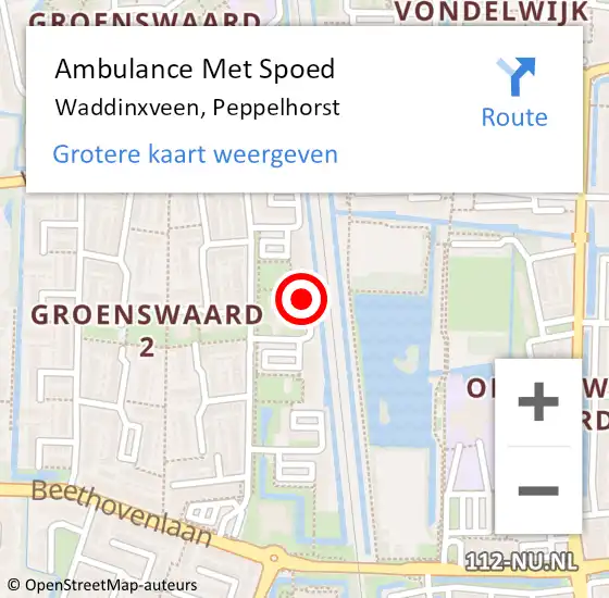 Locatie op kaart van de 112 melding: Ambulance Met Spoed Naar Waddinxveen, Peppelhorst op 4 april 2024 10:53