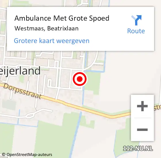 Locatie op kaart van de 112 melding: Ambulance Met Grote Spoed Naar Westmaas, Beatrixlaan op 4 april 2024 11:04