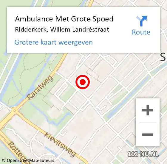 Locatie op kaart van de 112 melding: Ambulance Met Grote Spoed Naar Ridderkerk, Willem Landréstraat op 4 april 2024 11:06