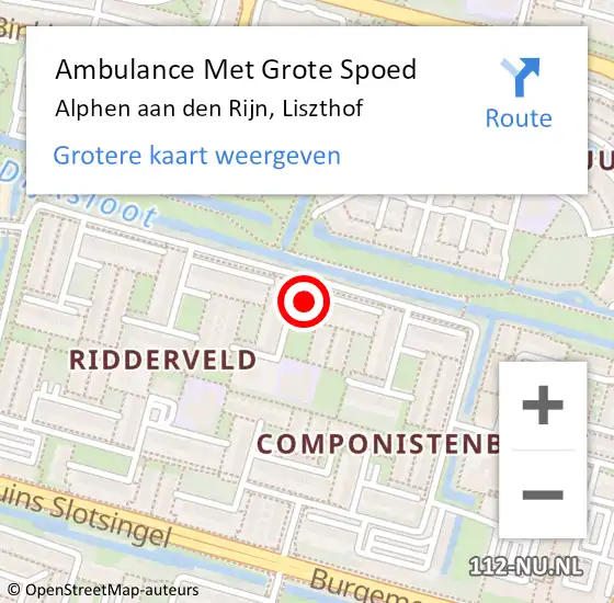 Locatie op kaart van de 112 melding: Ambulance Met Grote Spoed Naar Alphen aan den Rijn, Liszthof op 4 april 2024 11:29