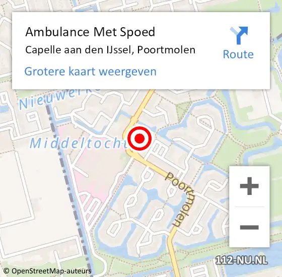 Locatie op kaart van de 112 melding: Ambulance Met Spoed Naar Capelle aan den IJssel, Poortmolen op 4 april 2024 11:29