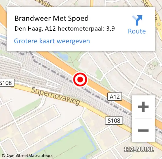 Locatie op kaart van de 112 melding: Brandweer Met Spoed Naar Den Haag, A12 hectometerpaal: 3,9 op 4 april 2024 11:47