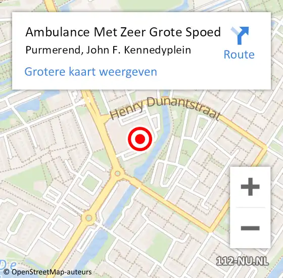Locatie op kaart van de 112 melding: Ambulance Met Zeer Grote Spoed Naar Purmerend, John F. Kennedyplein op 4 april 2024 11:49