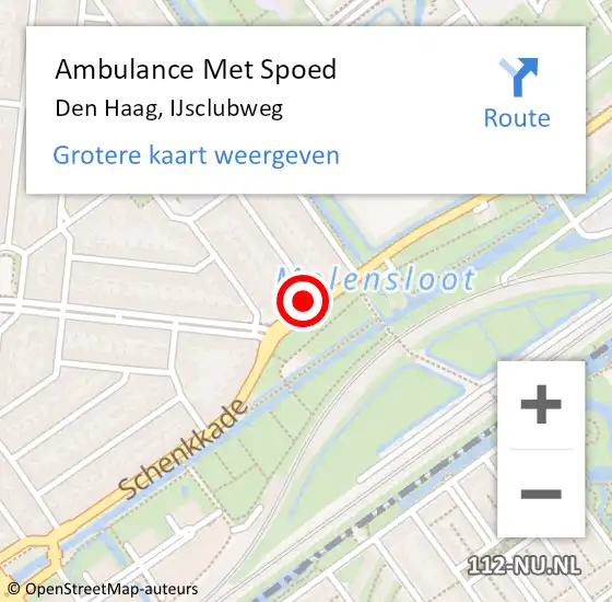 Locatie op kaart van de 112 melding: Ambulance Met Spoed Naar Den Haag, IJsclubweg op 4 april 2024 12:02