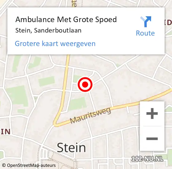 Locatie op kaart van de 112 melding: Ambulance Met Grote Spoed Naar Stein, Sanderboutlaan op 1 oktober 2014 11:19