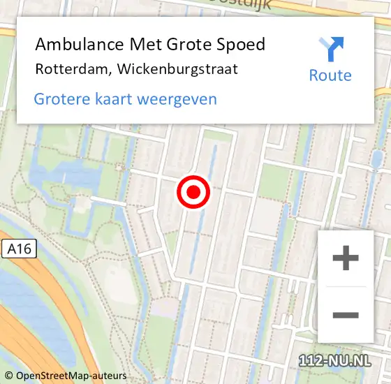 Locatie op kaart van de 112 melding: Ambulance Met Grote Spoed Naar Rotterdam, Wickenburgstraat op 4 april 2024 12:10