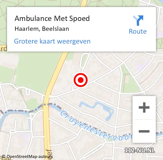 Locatie op kaart van de 112 melding: Ambulance Met Spoed Naar Haarlem, Beelslaan op 4 april 2024 12:27