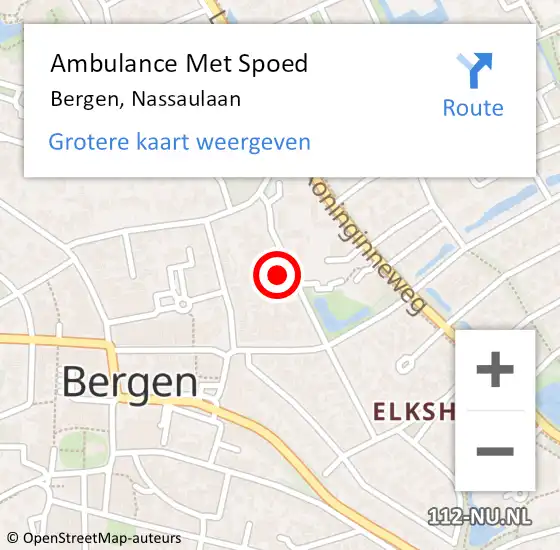 Locatie op kaart van de 112 melding: Ambulance Met Spoed Naar Bergen, Nassaulaan op 4 april 2024 12:29