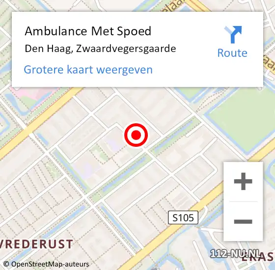 Locatie op kaart van de 112 melding: Ambulance Met Spoed Naar Den Haag, Zwaardvegersgaarde op 4 april 2024 13:07
