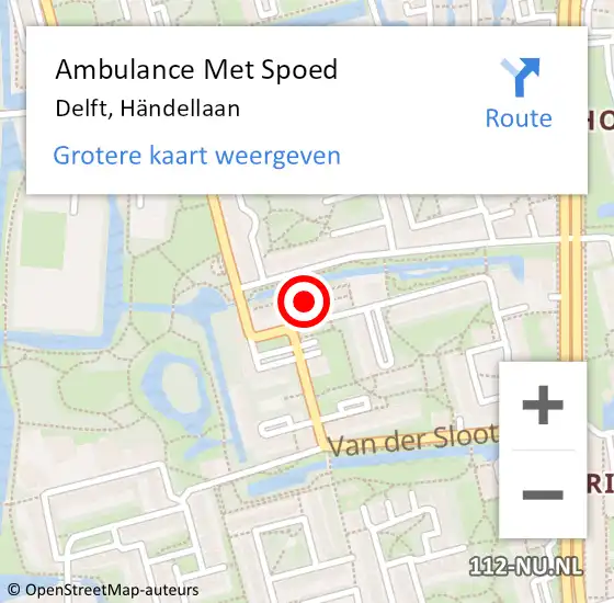 Locatie op kaart van de 112 melding: Ambulance Met Spoed Naar Delft, Händellaan op 4 april 2024 13:15