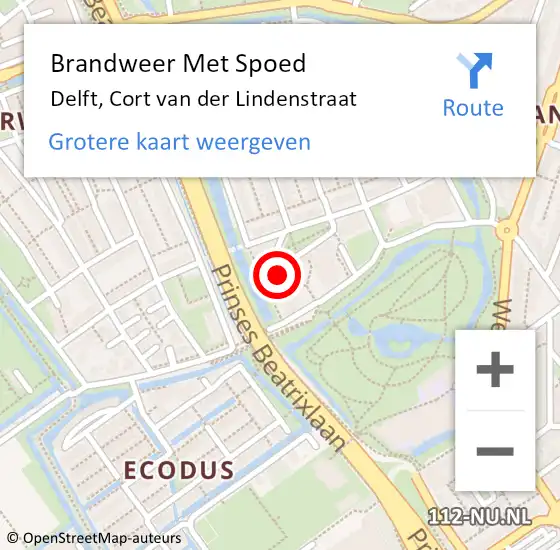 Locatie op kaart van de 112 melding: Brandweer Met Spoed Naar Delft, Cort van der Lindenstraat op 4 april 2024 13:17