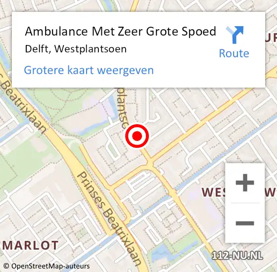 Locatie op kaart van de 112 melding: Ambulance Met Zeer Grote Spoed Naar Delft, Westplantsoen op 4 april 2024 13:26