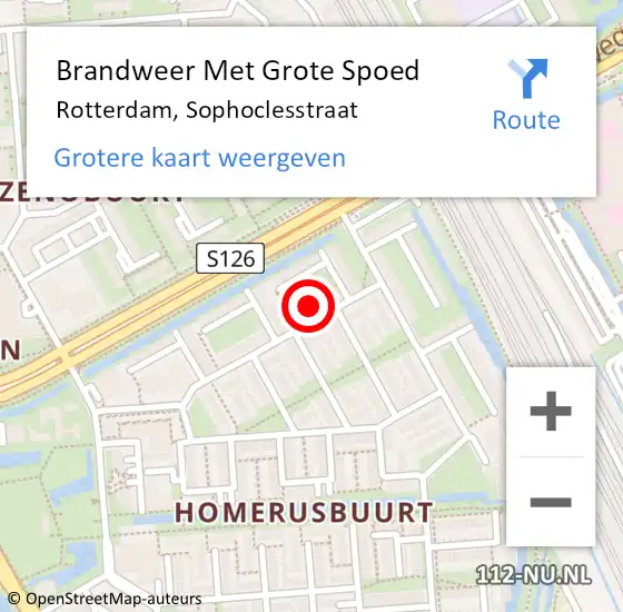Locatie op kaart van de 112 melding: Brandweer Met Grote Spoed Naar Rotterdam, Sophoclesstraat op 4 april 2024 13:26