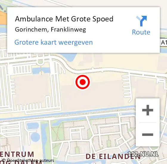 Locatie op kaart van de 112 melding: Ambulance Met Grote Spoed Naar Gorinchem, Franklinweg op 4 april 2024 13:46