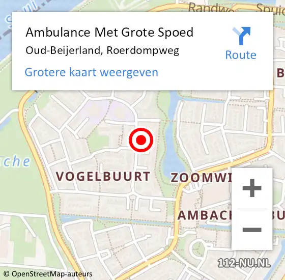 Locatie op kaart van de 112 melding: Ambulance Met Grote Spoed Naar Oud-Beijerland, Roerdompweg op 4 april 2024 13:51