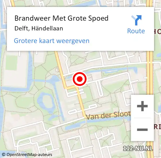 Locatie op kaart van de 112 melding: Brandweer Met Grote Spoed Naar Delft, Händellaan op 4 april 2024 13:56